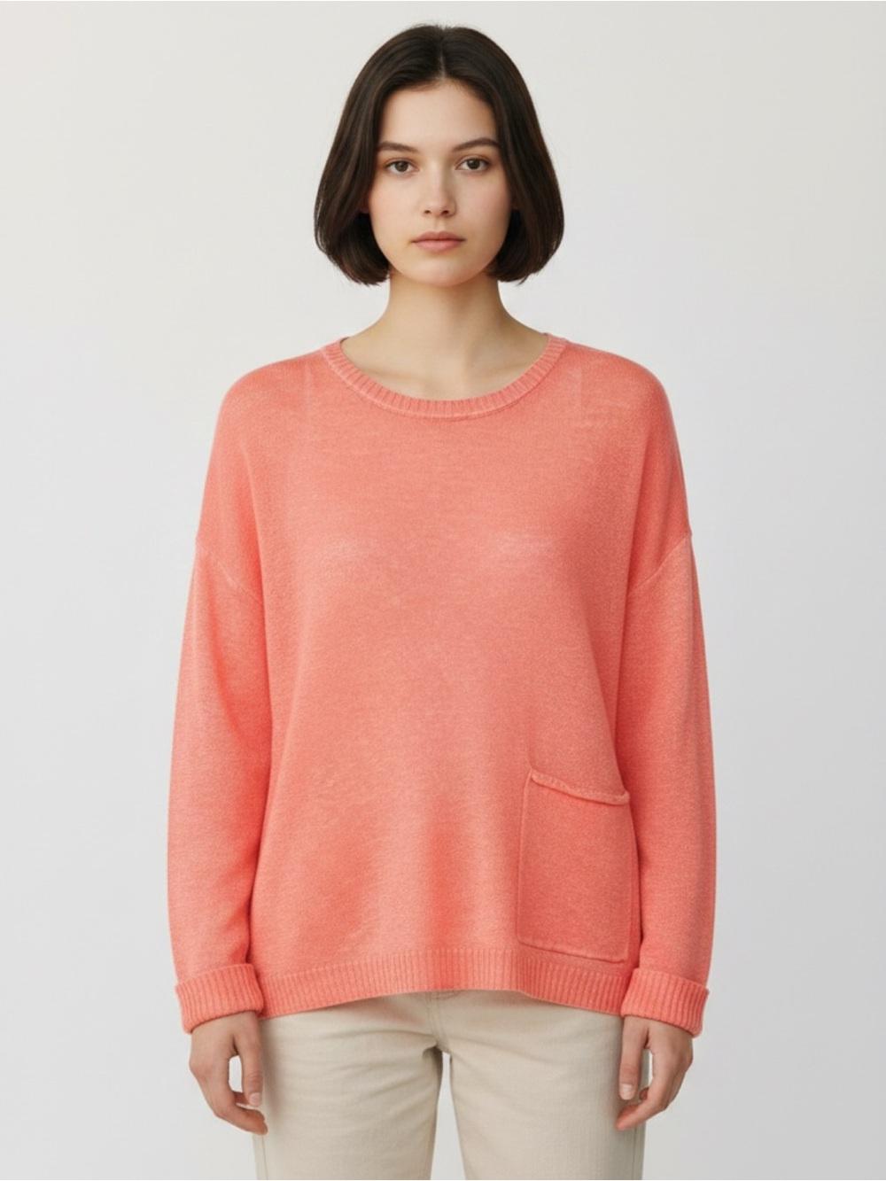Eileen Fisher Organic Linen Bateau Neck Boxy Sweater in Pink Size P